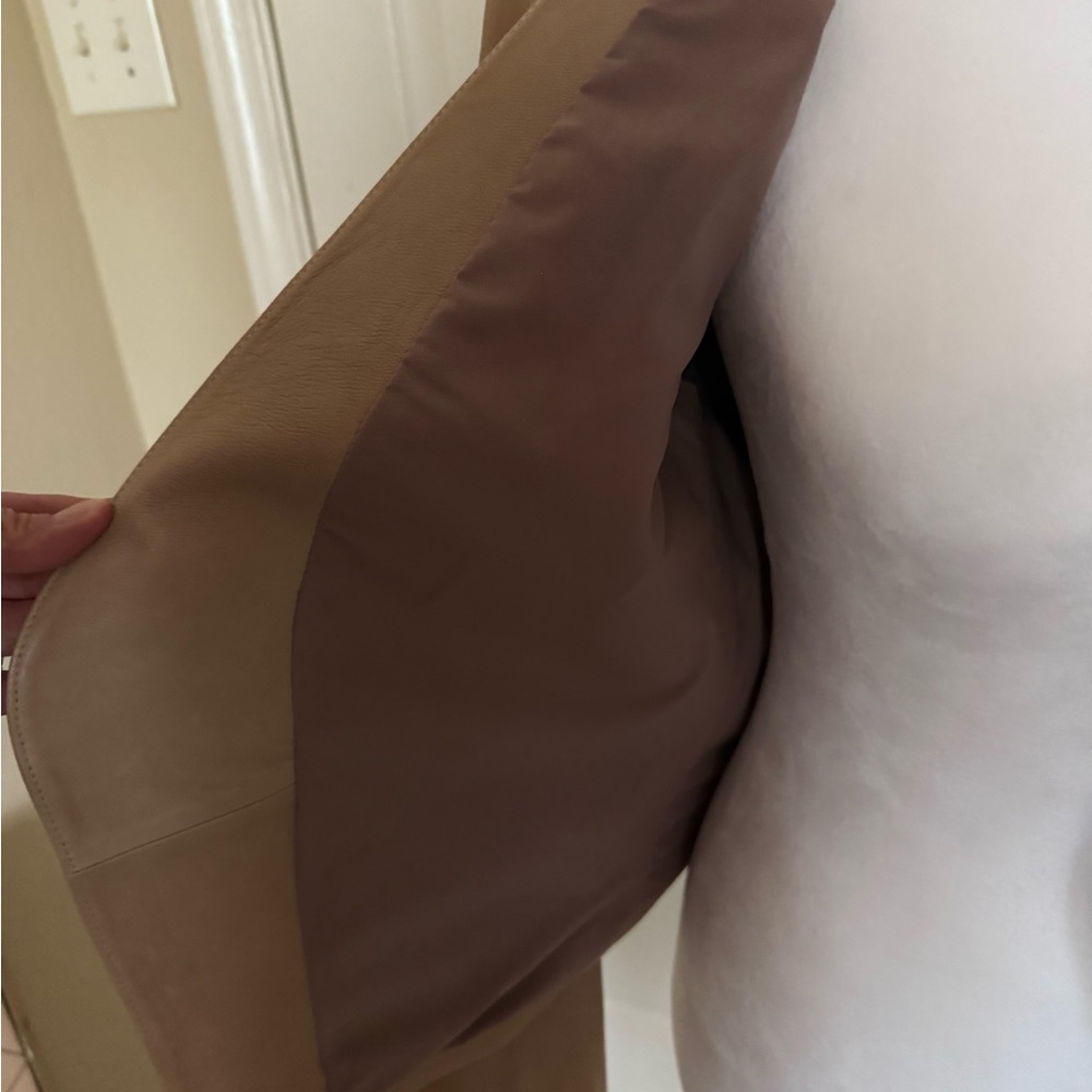 Joie Taupe Open Front Lambskin Leather Jacket - Picture 2 of 14